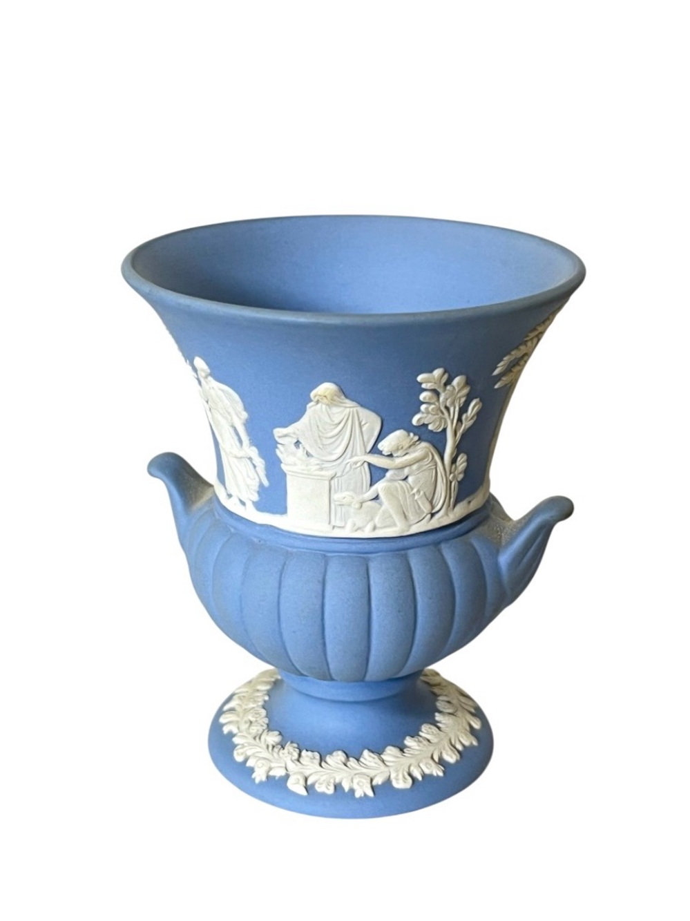 Vintage Wedgwood Blue Jasperware Small Vase with White Relief 3.5”